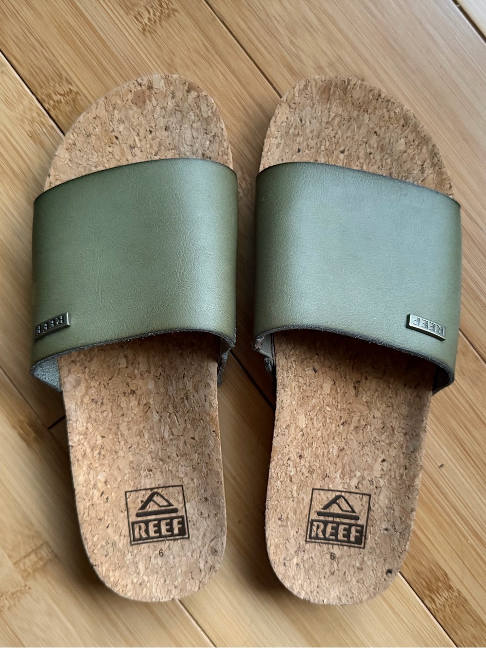 Reef Olive Green Cork Slide Sandals